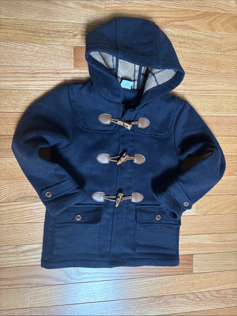 Children's Navy Hooded Toggle Pea Coat - Classic Winter Jacket